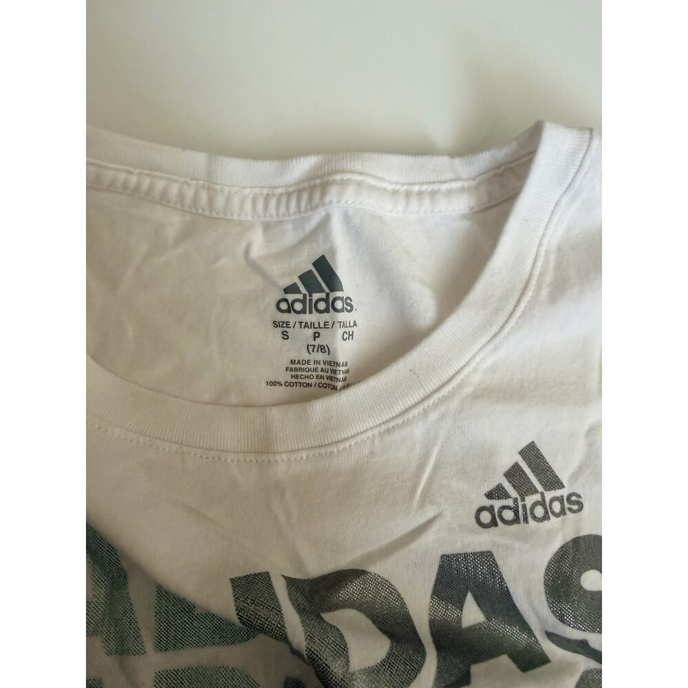 Adidas Girls Small White Logo Athletic Tee Shirt - Picture 2 of 3